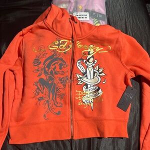 Ed Hardy Peach Cropped Hoodie